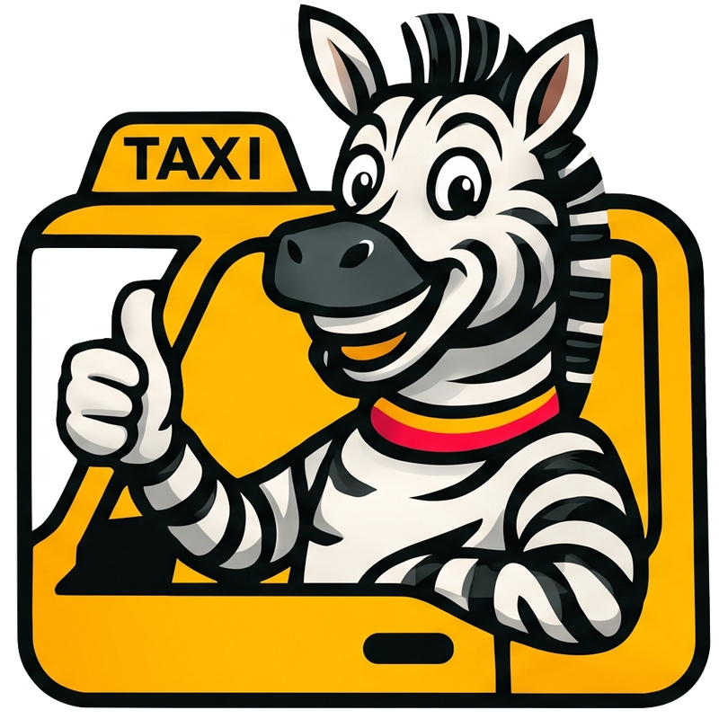 Zebra Taxi India mascot giving a thumbs up from a taxi